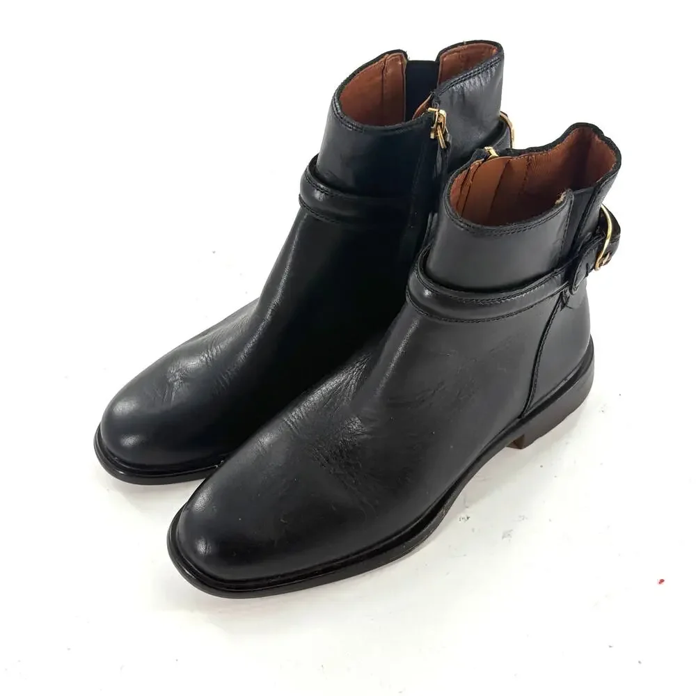 Franco Sarto Elese Leather Boots 6 Black NWOT Buckle Academia Prep Booties Zip